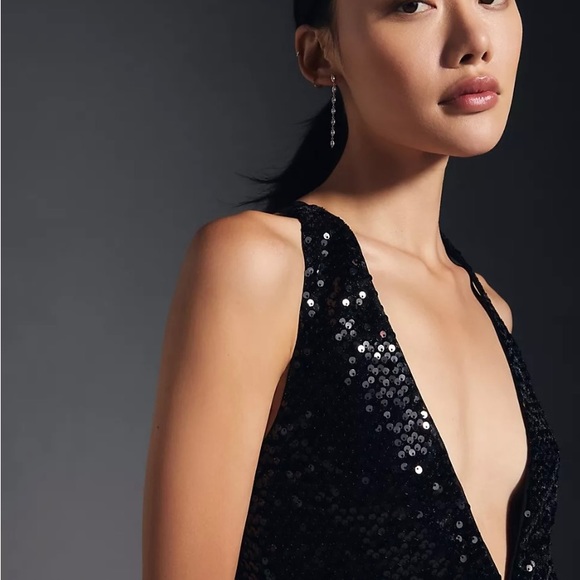 ANTHROPOLOGIE HUTCH SEQUIN HALTER JUMPSUIT BLACK  SIZE  8P NWT - Picture 6 of 17